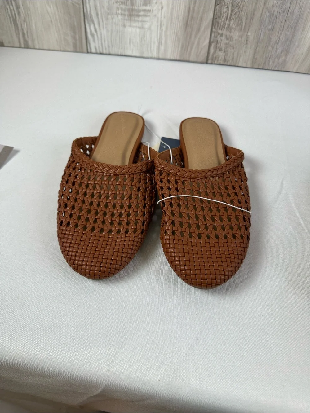 Woven Slide Mules in cognac - Women's Casual Slip-On
